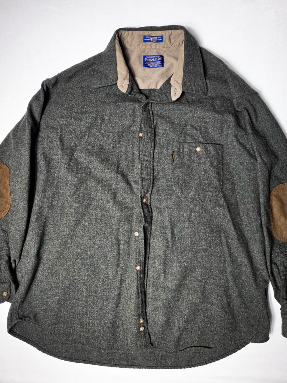 XXL Vintage Pendleton shirt Mens Grey Virgin Wool Elbow Patch flannel Lumberjack
